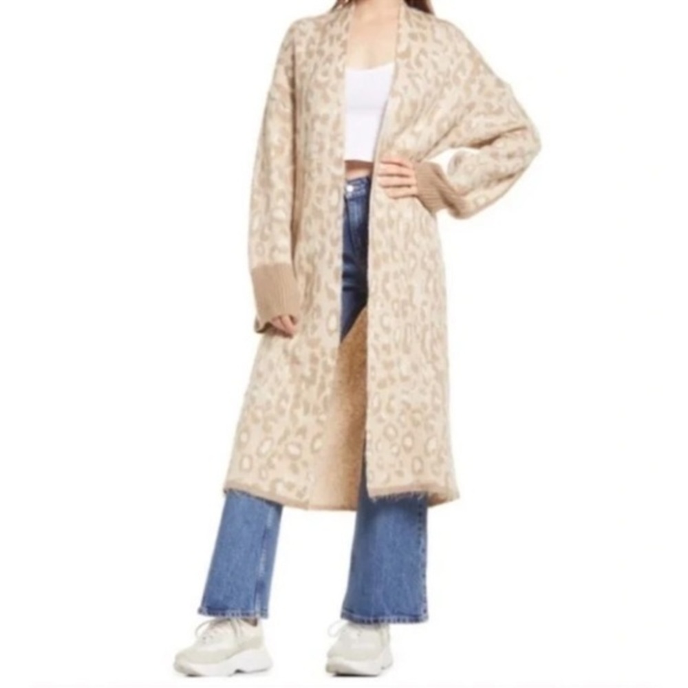 TOPSHOP LEOPARD PRINT LONGLINE OPEN FRONT CARDIGAN - Size Medium SKU:390